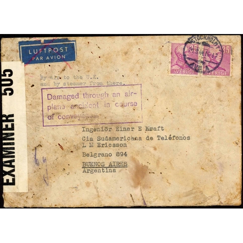 449 - AIR CRASH MAIL - 1941-44 TO/FROM SWEDEN: 1941 env. ex Finland flown on Junkers 52 