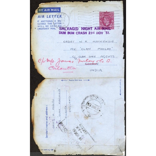 455 - AIR CRASH MAIL - 1950s INDIA & PAKISTAN:  1950 env. ex India to UK flown on Air India Constellation ... 