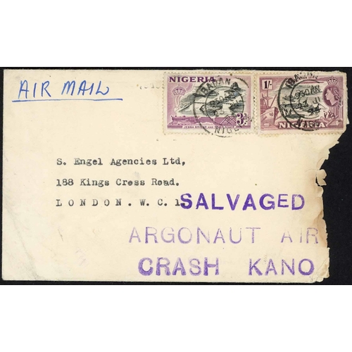 459 - AIR CRASH MAIL - NIGERIA/ANGOLA/BELGIAN CONGO: 1951 registered env. ex Angola to Portugal flown on  ... 