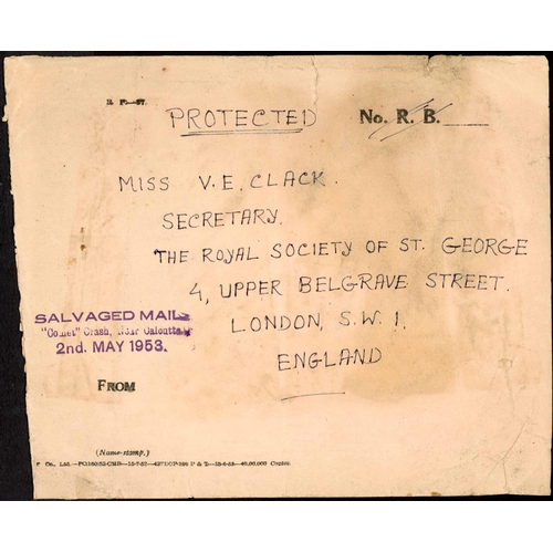 460 - AIR CRASH MAIL - FAR EAST - HONG KONG & CHINA: 1953 large water damaged env. ex Hong Kong to UK fran... 