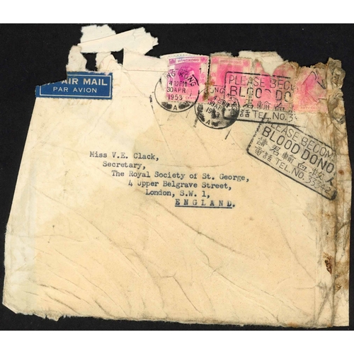 460 - AIR CRASH MAIL - FAR EAST - HONG KONG & CHINA: 1953 large water damaged env. ex Hong Kong to UK fran... 