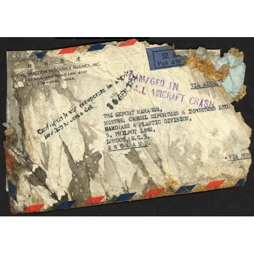 460 - AIR CRASH MAIL - FAR EAST - HONG KONG & CHINA: 1953 large water damaged env. ex Hong Kong to UK fran... 