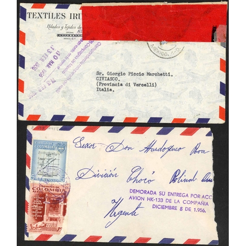 464 - AIR CRASH MAIL - IRAQ/U.S.A. - MEXICO/ITALY - COLUMBIA: 1954 env. (charred, water damaged, front & b... 