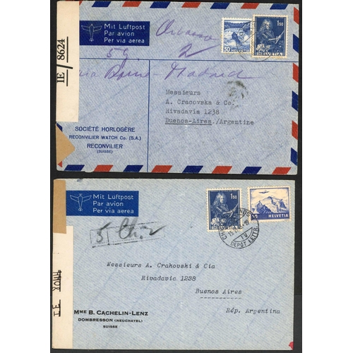 482 - TRINIDAD 'DIVERSION CENSORSHIP' MAIL EX EUROPE TO ARGENTINA: Small group of 1943 covers inc. June ex... 