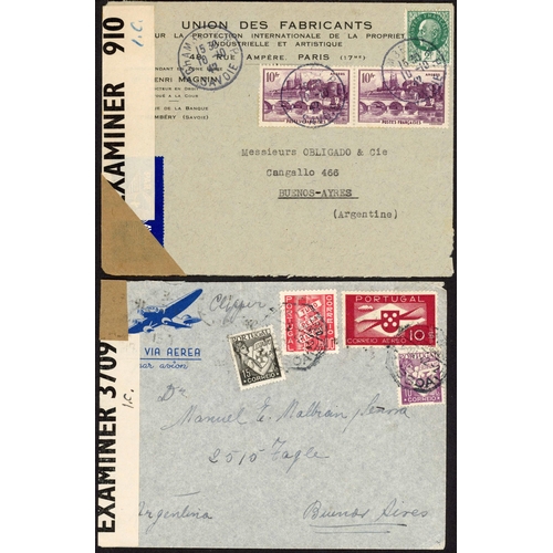 484 - ARGENTINA - WWII CENSORED MAIL TO/FROM EUROPE - ANTICLOCKWISE ROUTE 7: 1942-43 covers illustrating t... 