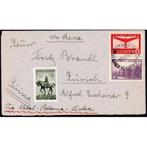 484 - ARGENTINA - WWII CENSORED MAIL TO/FROM EUROPE - ANTICLOCKWISE ROUTE 7: 1942-43 covers illustrating t... 