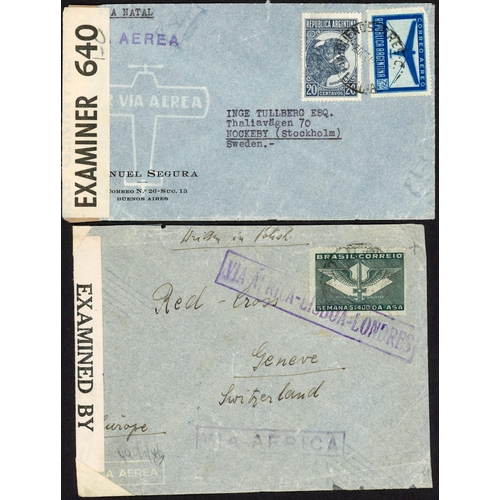 485 - ARGENTINA/BRAZIL/CHILE - WWII CENSORED MAIL TO/FROM EUROPE BY ROUTE 8: 1942-43 Covers illustrating P... 