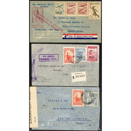 489 - ARGENTINA - WWII PERIOD CENSORED MAIL TO EUROPE IN BERMUDA/TRINIDAD CENSORS, ETC.; c,1941-45 covers ... 