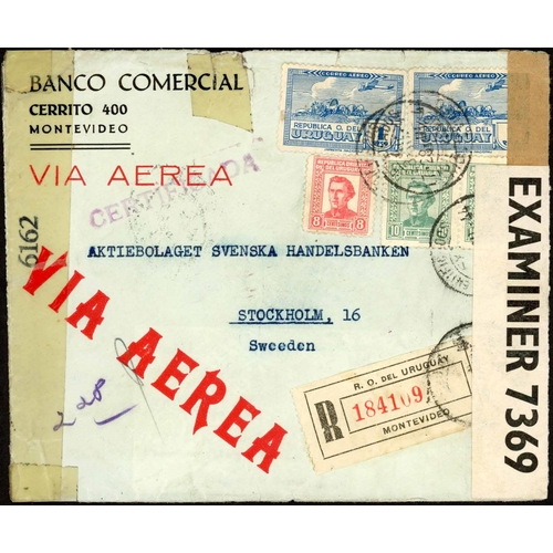 493 - URUGUAY - AIRMAIL RATES & ROUTES WITH ZEPPELIN RATES, ETC.: c.1934-44 covers - mainly to Europe - ex... 