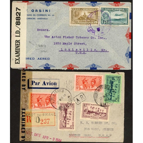 494 - CENTRAL/SOUTH AMERICA & MARTINIQUE MIX: c.1938-45 covers ex; Venezuela (11) with c.1943 env. to Arge... 