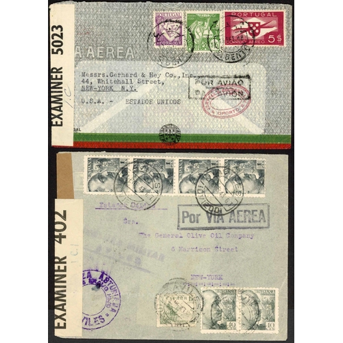 498 - PORTUGAL & SPAIN - WWII TRANSATLANTIC AIRMAILS TO U.S.A. OR SOUTH AMERICA: c.1940-44 covers ex Portu... 