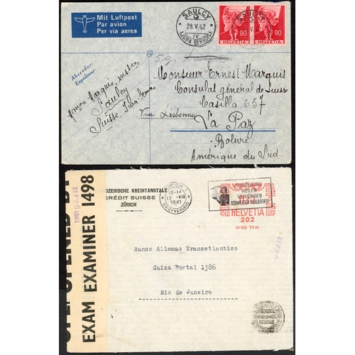 499 - SWITZERLAND - WWII AIRMAILS TO VARIOUS SOUTH AMERICAN COUNTRIES: 1941/44 covers inc. 1941 to Brazil ... 