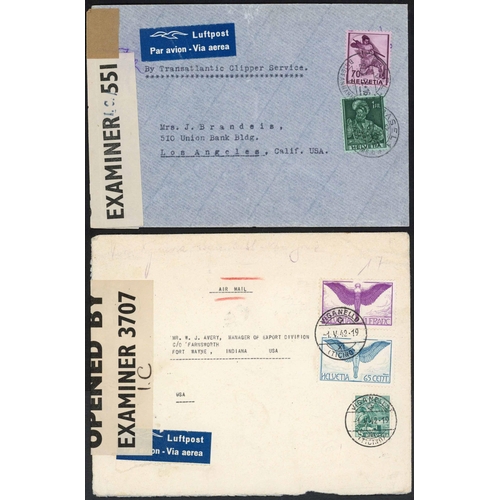 500 - SWITZERLAND - WWII AIRMAILS TO U.S.A. INC. VARIOUS BERMUDA CENSORS, ETC.: Extensive Collection of 19... 