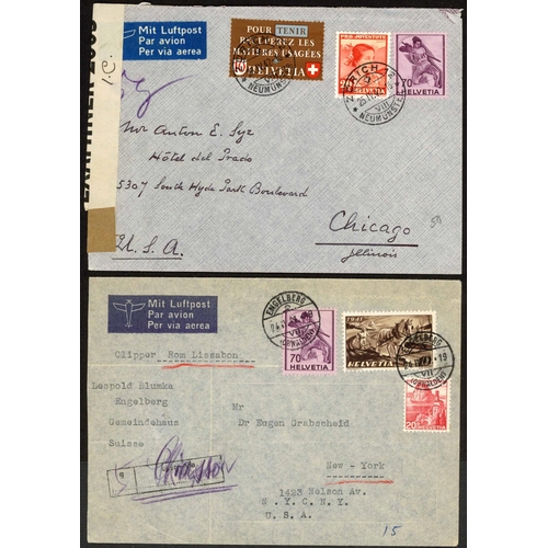 500 - SWITZERLAND - WWII AIRMAILS TO U.S.A. INC. VARIOUS BERMUDA CENSORS, ETC.: Extensive Collection of 19... 