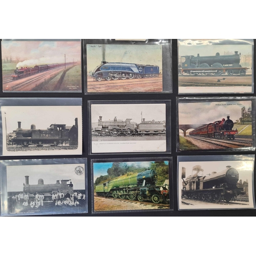 514 - LOCOMOTIVES: A full shoebox containing PPCs and photographic reproductions of railway locomotives. B... 