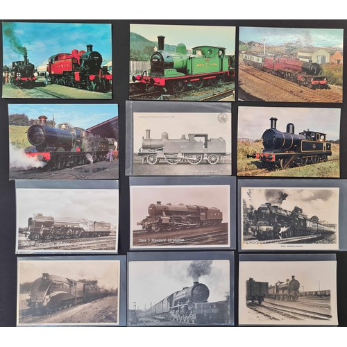 514 - LOCOMOTIVES: A full shoebox containing PPCs and photographic reproductions of railway locomotives. B... 