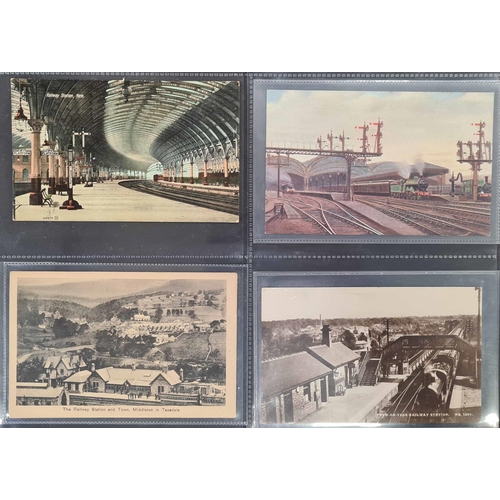 516 - RAILWAY STATIONS: A substantial apparently all different collection, inc. RP types, in an album of m... 