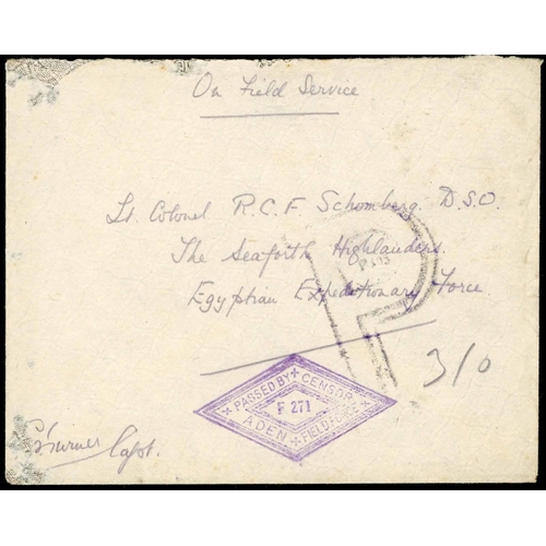 574 - F.P.O. 330 LAHEJ TO EGYPTIAN EXPEDITIONARY FORCE: 27 Dec. 1918 env. endorsed On Field Service to Lt.... 