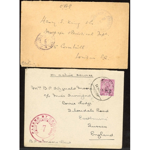 578 - F.P.O. 100 & 324 PLUS BASE POST OFFICE MAILS TO ENGLAND: 1918 OAS env. to London with weak 