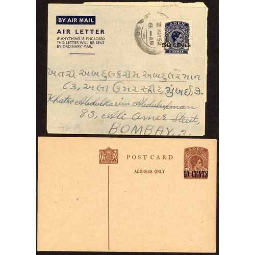 585 - KGVI MAILS: 1940-52 selection inc. 1940 env. to Djibouti franked 1A.+ 2½A. tied Aden cds with Censor... 