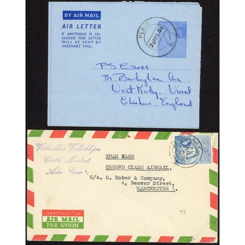 586 - QEII MAILS AND EARLY PICTURE POSTCARDS: 1953-65 group of QEII era inc. 1954 50c Air Letter to Cheshi... 