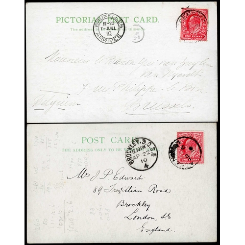 610 - KEVII CARDS & COVER: Trio, each with single 1d red (Z22) frankings inc. 10 Jun. 1910 PPC to Brussels... 