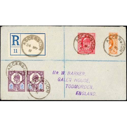 611 - MAY 1911 REGISTERED COVER TO GB INC. BISECT: 24 May 1911 Regd. 'Barker' cover to Todmorden bearing K... 