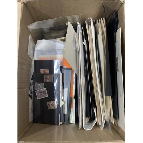 637 - KGV-QEII ACCUMULATION: Carton containing album leaves, Hagner sheets, stock cards, packets and loose... 