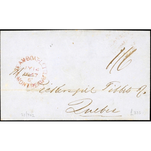 707 - MONTREAL STEAMBOAT LETTER: 1847 EL to Quebec rated 