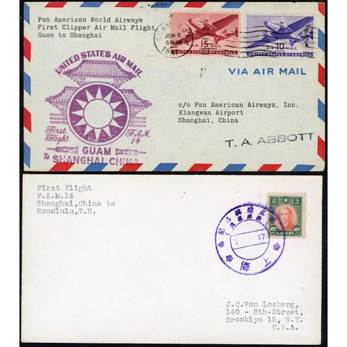 755 - AIRMAILS - PAN AMERICAN CHINA CLIPPER FLIGHTS: 7 June 1947 envs flown on FAM 14 on the 1st direct fl... 