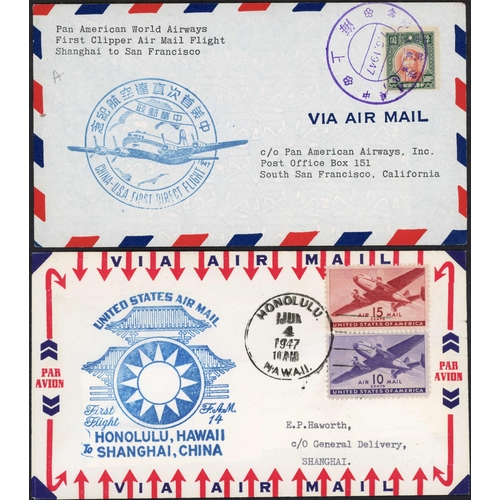 755 - AIRMAILS - PAN AMERICAN CHINA CLIPPER FLIGHTS: 7 June 1947 envs flown on FAM 14 on the 1st direct fl... 