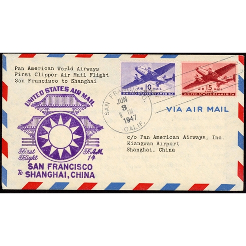 755 - AIRMAILS - PAN AMERICAN CHINA CLIPPER FLIGHTS: 7 June 1947 envs flown on FAM 14 on the 1st direct fl... 