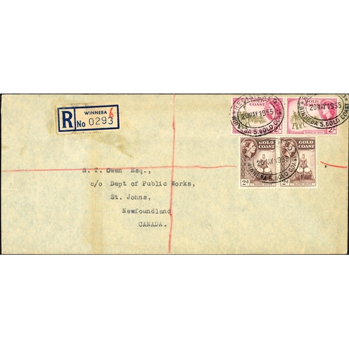 879 - ** QEII PERIOD MAIL; Range to Europe or N.America inc. 1954 airmail env. to USA franked 2/- pair, 6d... 