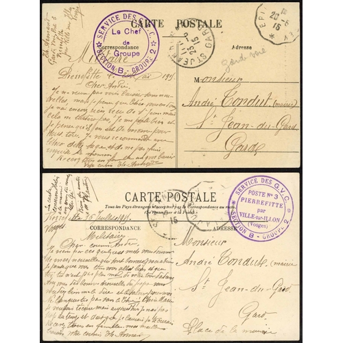 222 - FRENCH ARMY  GVC AUTHORISING CACHETS: Range of covers & cards on leaves with mainly fine strikes of... 