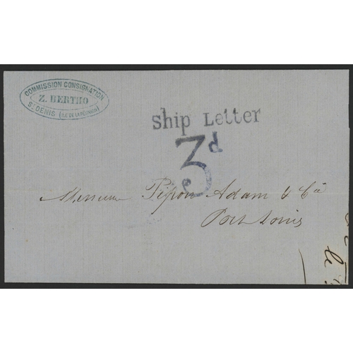 107 - REUNION - UNPAID COVER TO PORT LOUIS WITH BLUE 