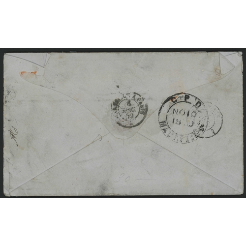 120 - OVERLAPPED LAPIROT 2d's ON COVER TO FRANCE WITH VOID BARRED OVAL CANCELS; 10 Nov. 1859 env. from Por... 