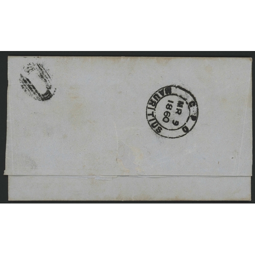 125 - VOID BARRED OVAL UNUSUALLY USED ON INGOING STAMPLESS COVER FROM INDIA; Fine 23 Jan. 1860 unpaid EL f... 