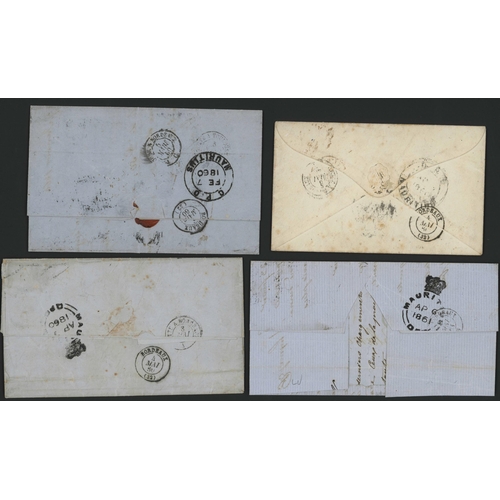 129 - 4d-RATE FRANKING COVERS TO FRANCE INC. 1st VOYAGE OF NEW ADEN/SUEZ ROUTE, ETC.; Unusual 7 Apr. 1860 ... 