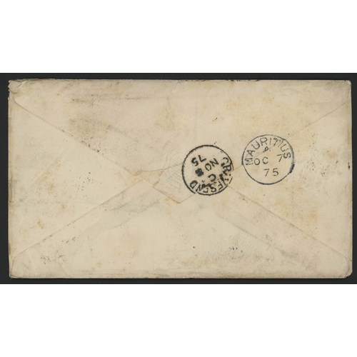 143 - MADAGASCAR - DOUBLE-RATE COVER TO GB VIA MAURITIUS PREPAID WITH EXTRA 1/- TO MAURITIUS; [Aug.?] 1875... 