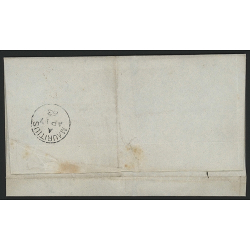 179 - 1 IN 3 CIRCLES CANCEL - MAHEBOURG - ON 1863 2d PALE BLUE ON COVER WITH MATCHING CDS TO PORT LOUIS; 1... 