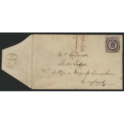 181 - 6 IN 2 CIRCLES CANCEL - MOKA - ON 1863 6d DULL LILAC COVER TO GB WITH RED 