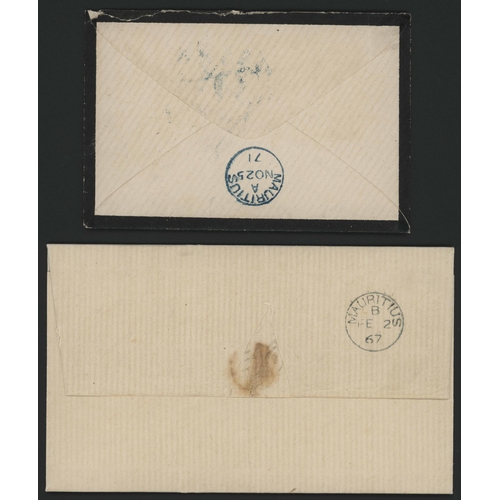 218 - REUNION - PAIR OF UNPAID COVERS TO PORT LOUIS WITH BLUE 