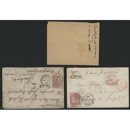 231 - LATER PORT LOUIS FORWARDING AGENT CACHETS - MAIL TO PRUSSIA/FRANCE/GB; 1880/94 envs. + wrapper with ... 