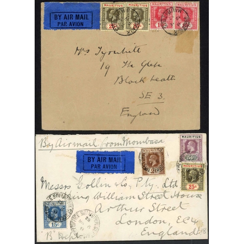 249 - 1931-32 AIRMAILS VIA MOMBASA ETC. inc. 28 May 1932 env. from GPO Mauritius to UK with a single 1r. 1... 