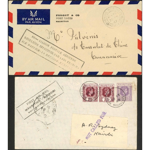 255 - 1947 AIR FRANCE 100th FLIGHT TO MARITIUS, ETC.: Five  covers inc. a 6d air letter sheet to Mauritius... 