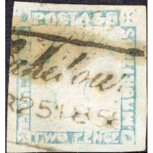 307 - LATEST IMPRESSION - 2d GREY-BLUE - POSITION 1 on bluish paper, wide margins, cancelled with a boxed ... 