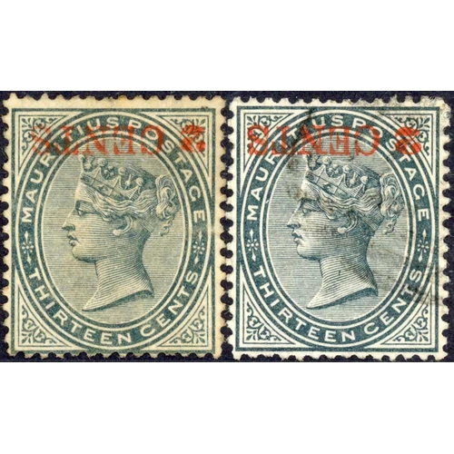 374 - 1887 (6 JULY) 2c ON 13c SLATE mint and used with inverted  surcharges. Fine. SG 117a £575. (2)