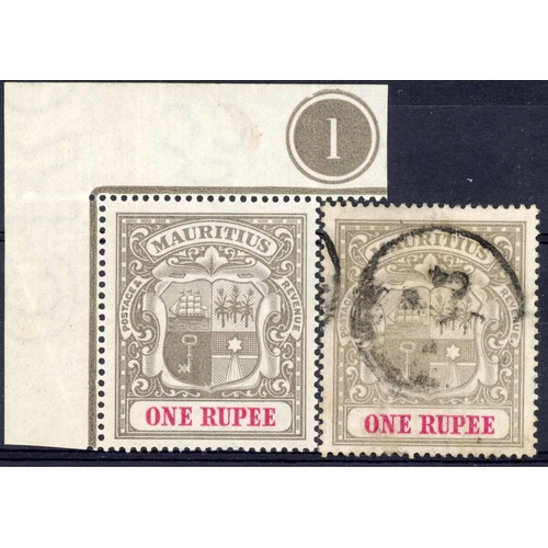 398 - 1902 1r GREY BLACK & CARMINE an upper left mint corner example with plate 1 and inverted wmk variety... 