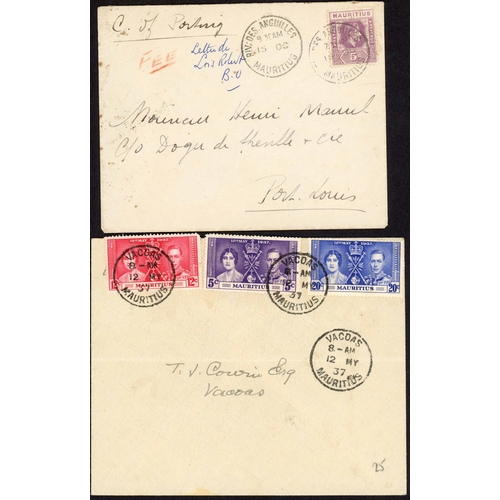 438 - 1937-46 COVERS TO MAURITIUS WITH SOME ITEMS FROM OVERSEAS inc. 8 May 1945 env. registered from Phoen... 