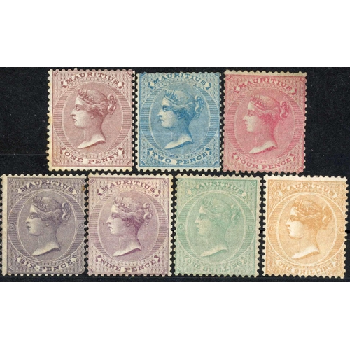 518 - 1860-63 NO WATERMARK: 1d purple, 2d bright-blue, 4d rose,  6d slate, 9d dull purple, 1/- buff, and 1... 